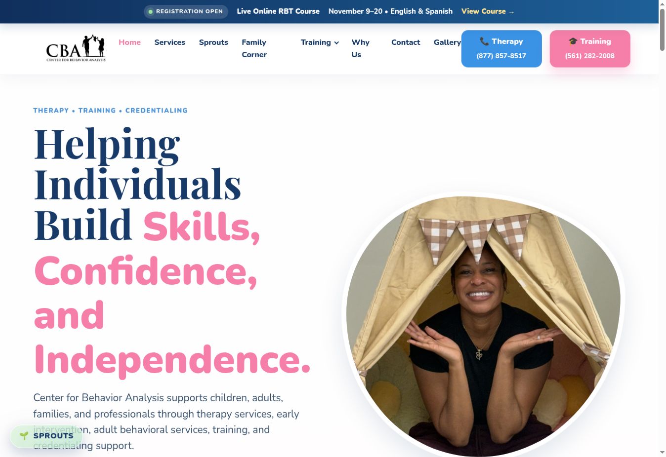 Screenshot of the Center for Behavior Analysis website