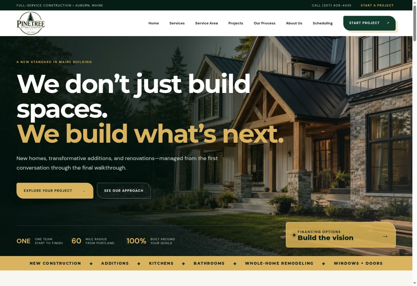 Screenshot of the Pine Tree Building & Remodeling website